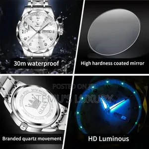 Original Olevs Silver Mens Watches Stainless Steel Bracelet Gift Watch