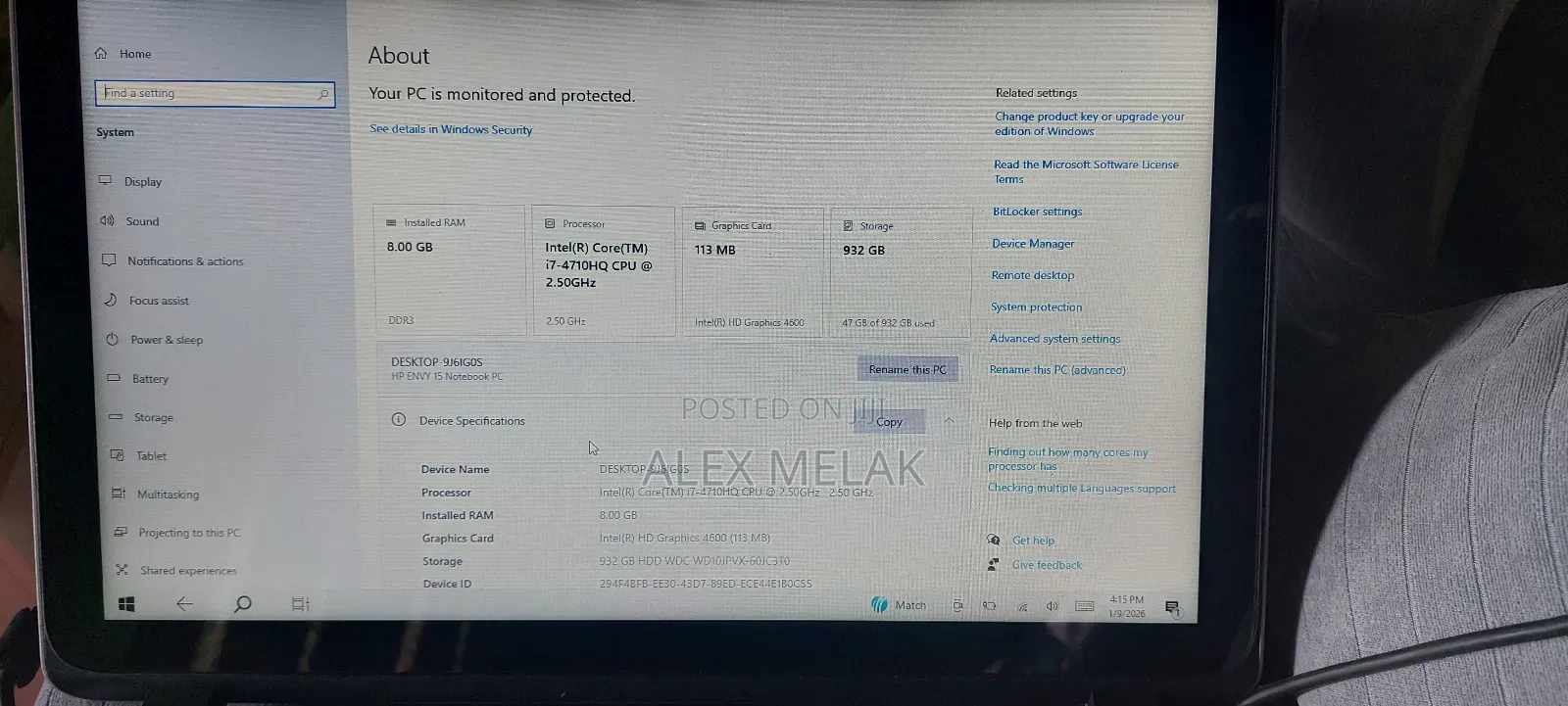 Laptop HP Envy 15 8GB Intel Core I7 HDD 1T