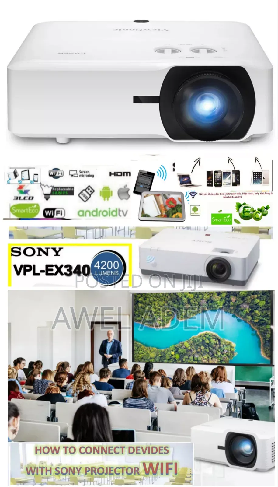 Sony VPL-Ex340 3lcd Full Hd Wifi Wireless Cinema Projector 3,800 Lum