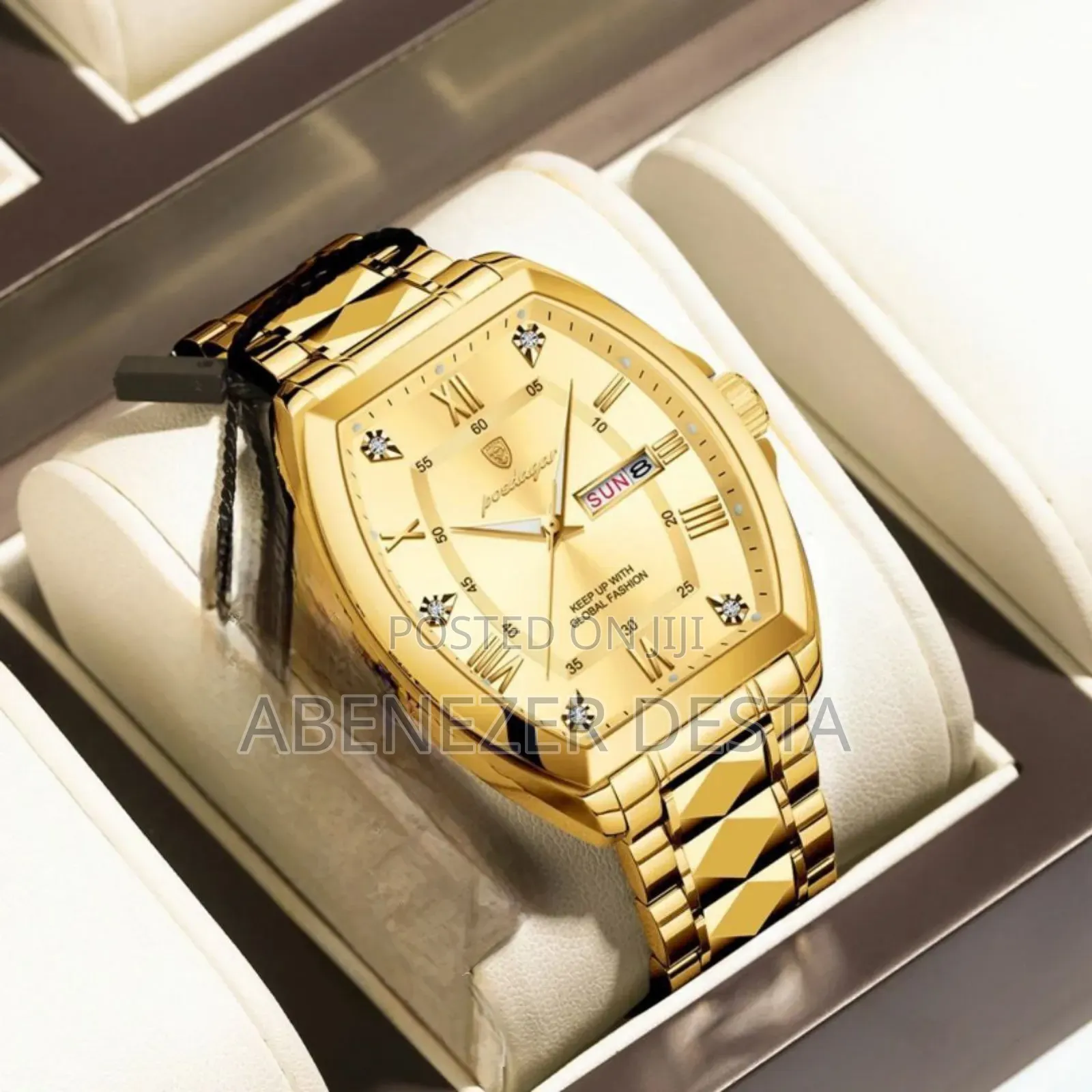 Gold-Toned Stainless Steel Poedagar Men's Quartz Watch Date and Day