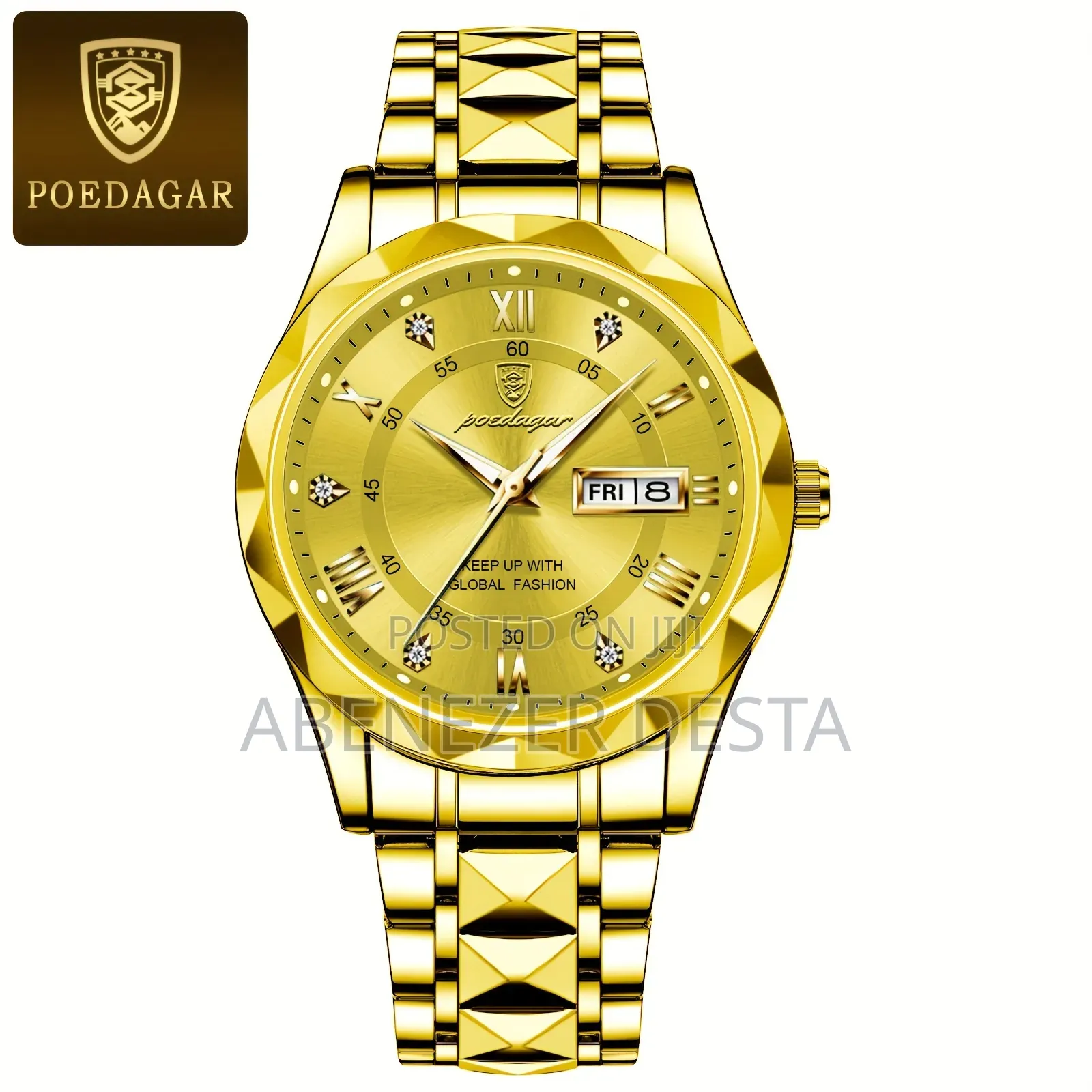 Gold-Toned Stainless Steel Poedagar Quartz Watch