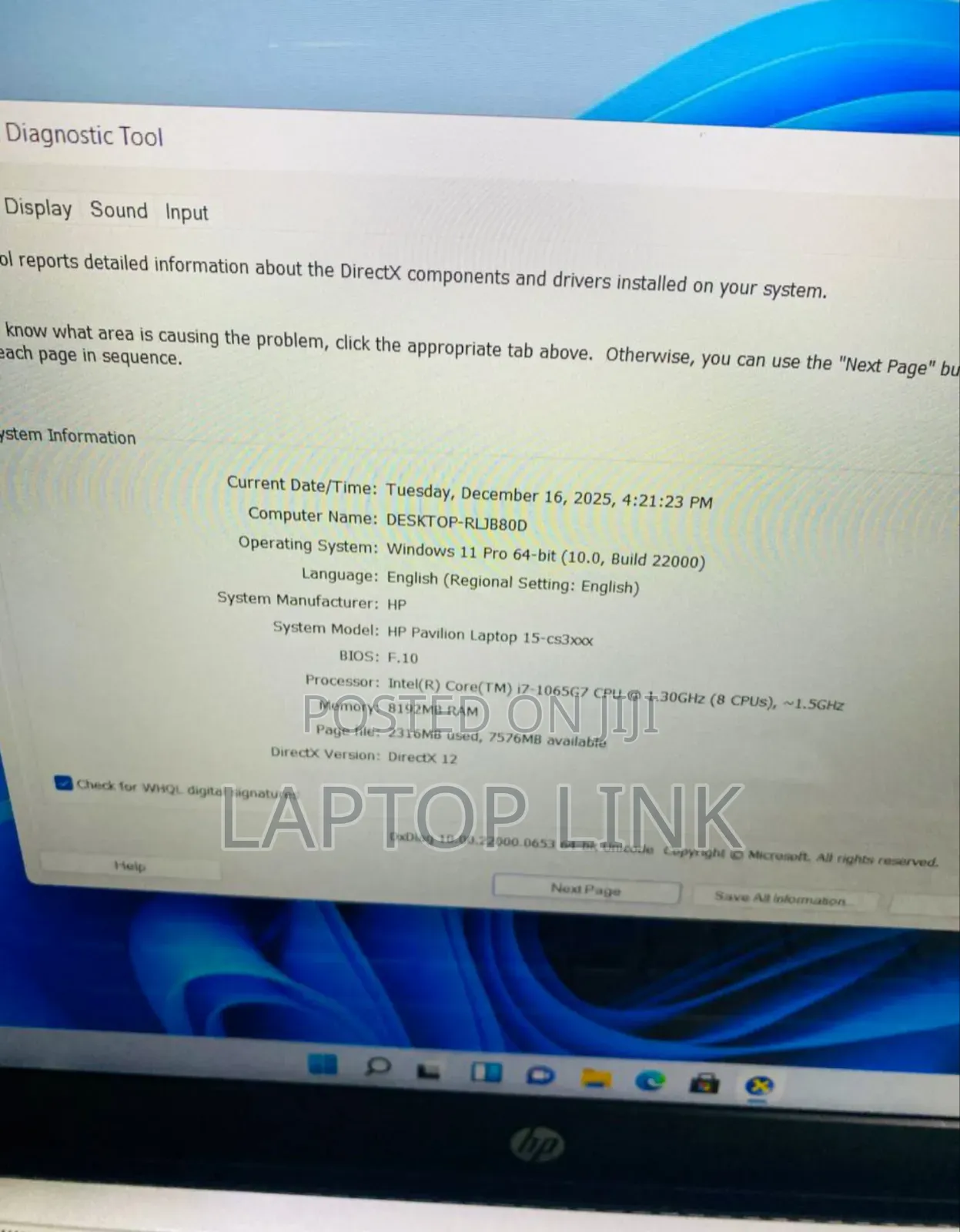 Laptop HP Pavilion 15-cs3063cl 8GB Intel Core i7 SSD 512GB