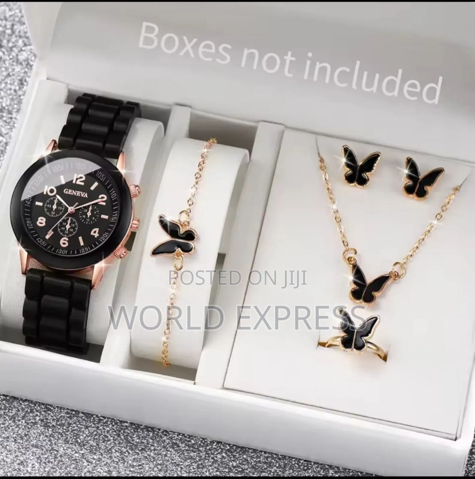 6pcs Luxury Watch Set Women Ring Neckale Earrings Rhinestone