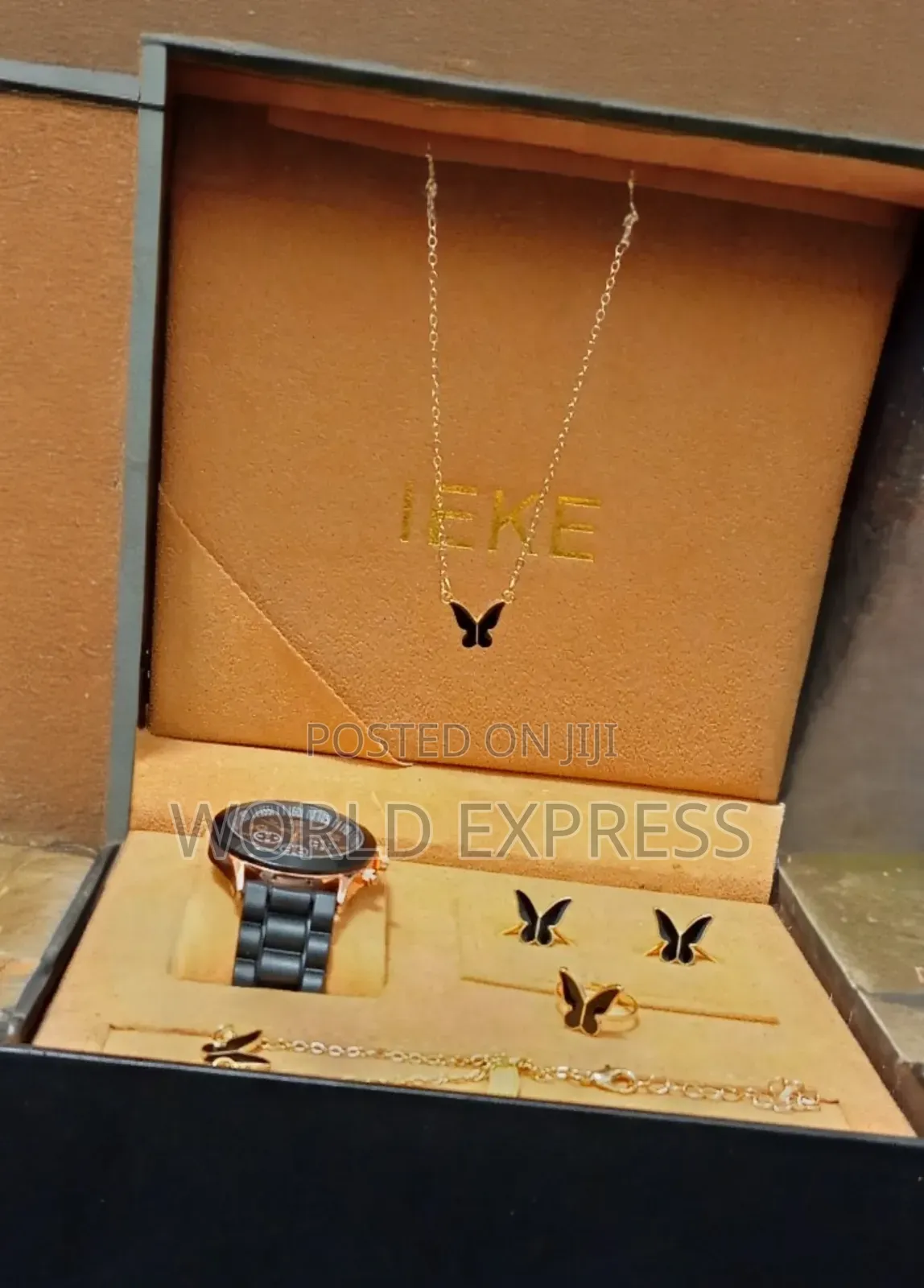 6pcs Luxury Watch Set Women Ring Neckale Earrings Rhinestone