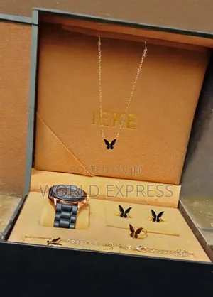 6pcs Luxury Watch Set Women Ring Neckale Earrings Rhinestone