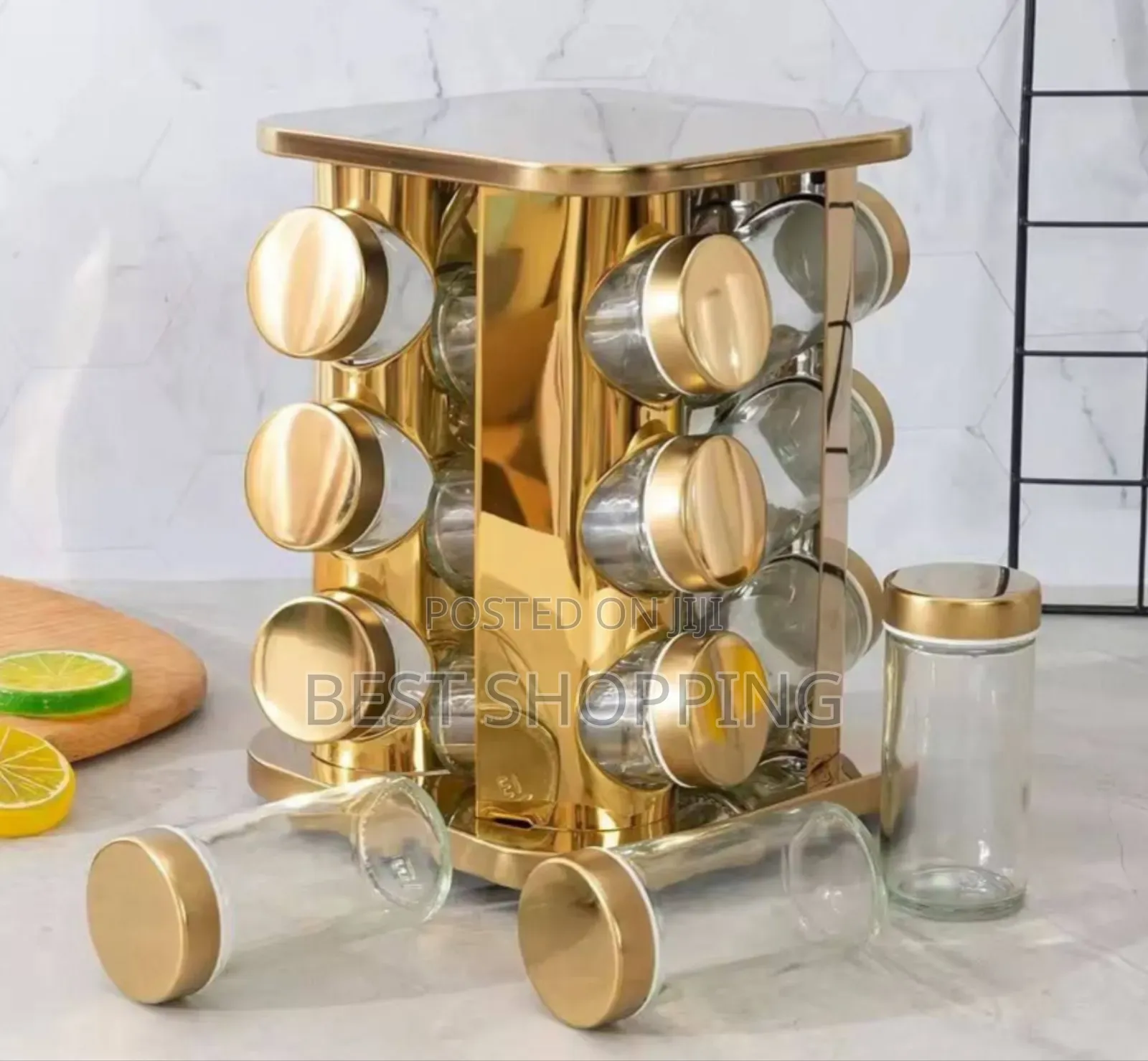 12 Jar Rotating Spice Carousel 360° Rotating Spice Set የቅመማ ቅመም ማስቀመጫ