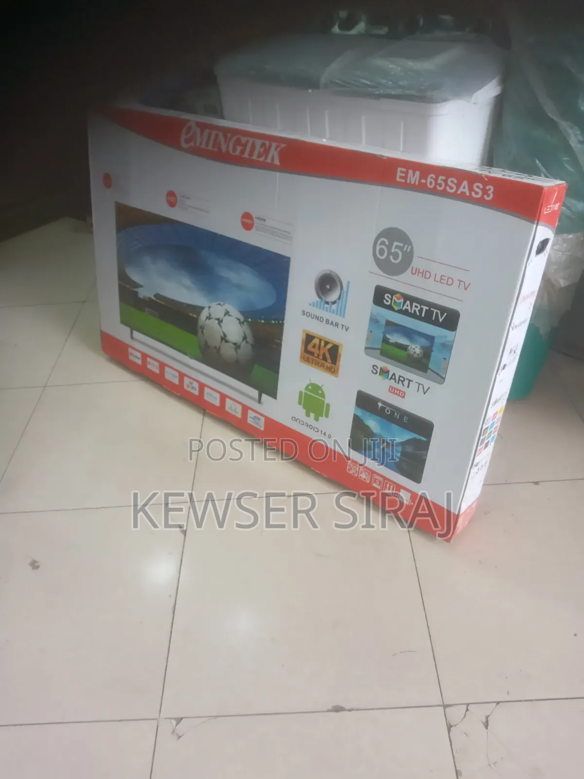 Emingtek 65inch Tv Smart ፍሬምለስ እስክሪኝ