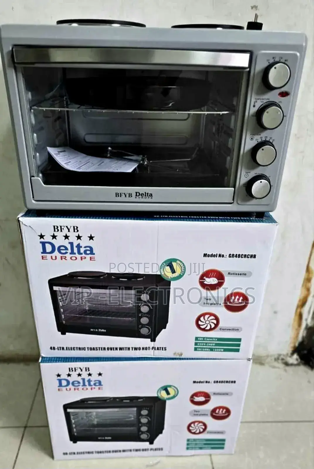 Bfyb Delta Mini Oven 48lietr ከላይ 2plate ያለው Grill ያለው ያሟላ