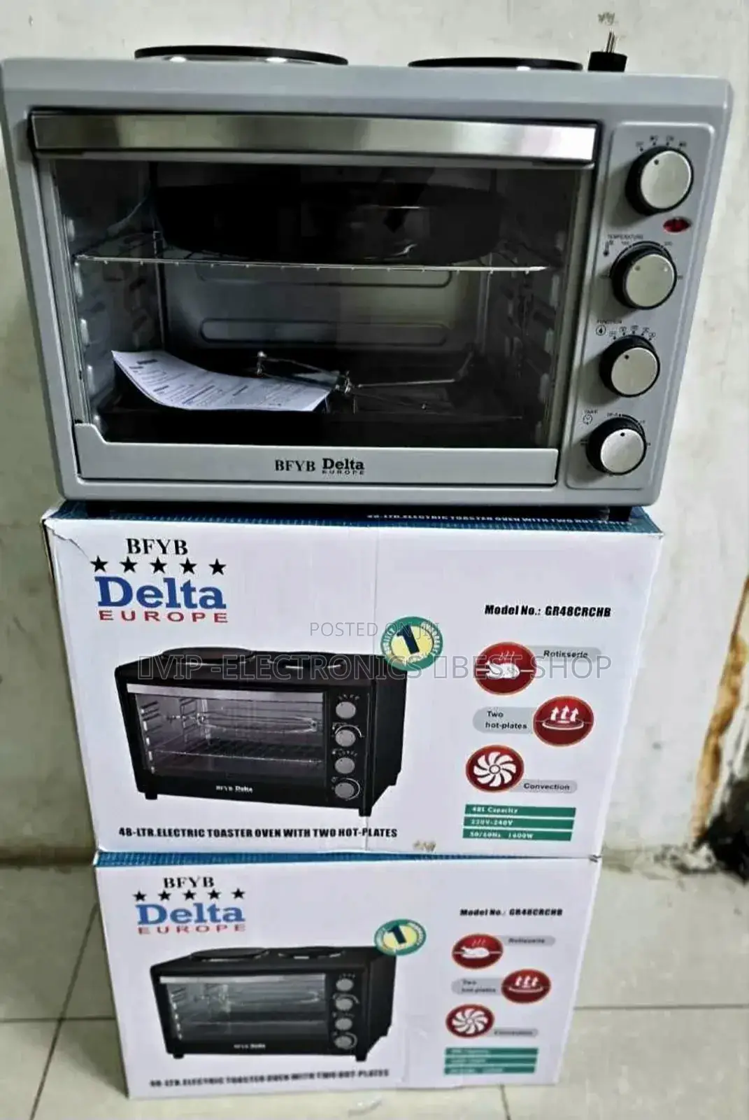 Bfyb Delta Mini Oven 48lietr ከላይ 2plate ያለው Grill ያለው ያሟላ