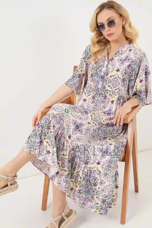 Photo - Women Patterned Short Dress With Sleeve