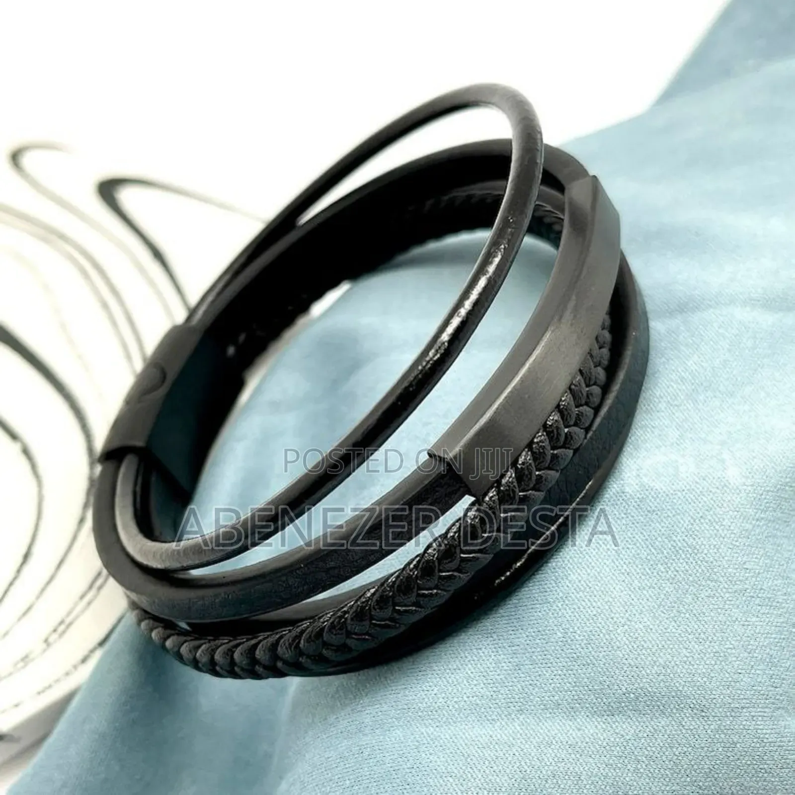 Black Multi-Layer Leather Bracelet With a Magnetic Clasp.