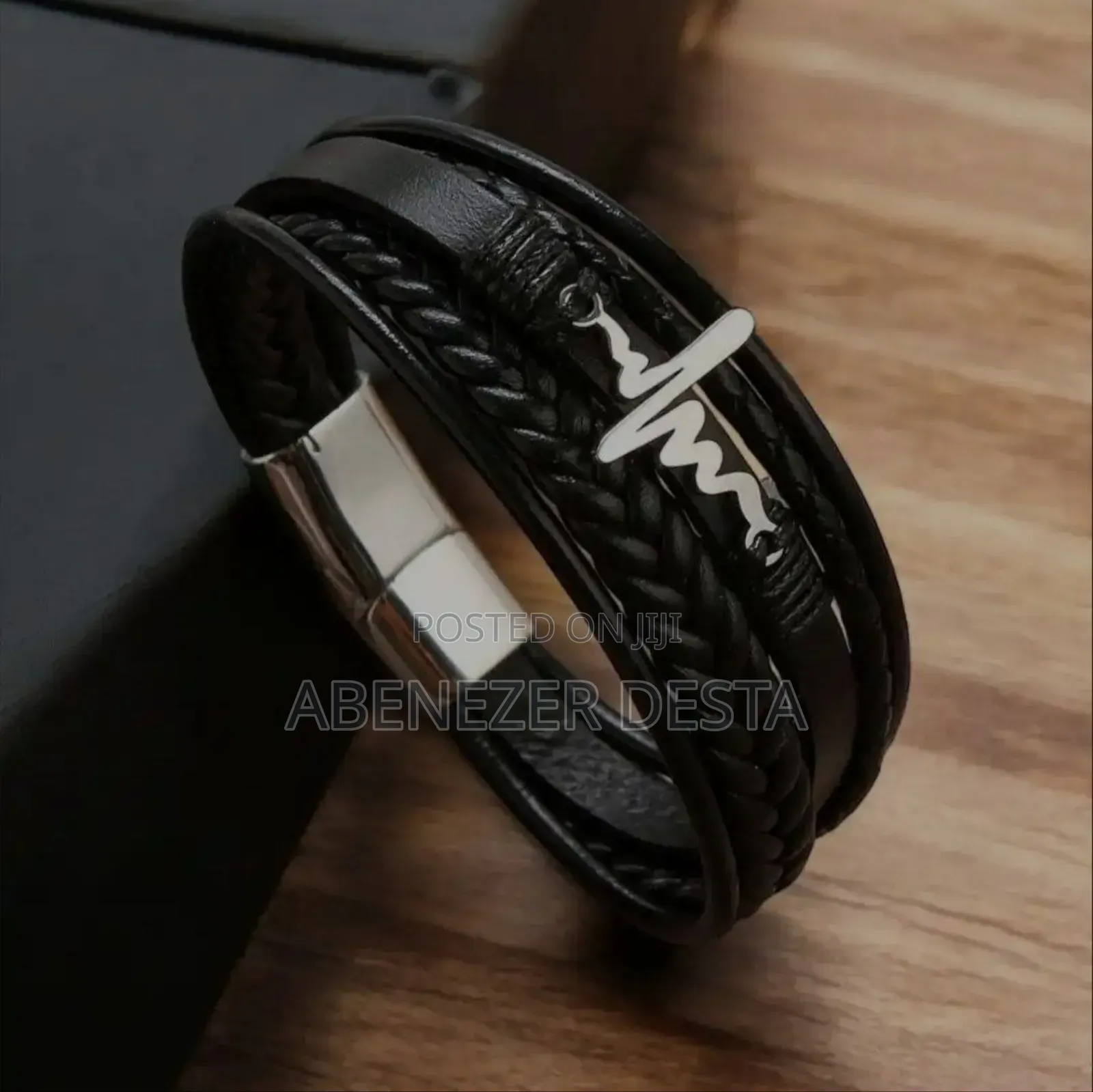 Multi-Layer Black Leather Bracelet and a Magnetic Clasp.