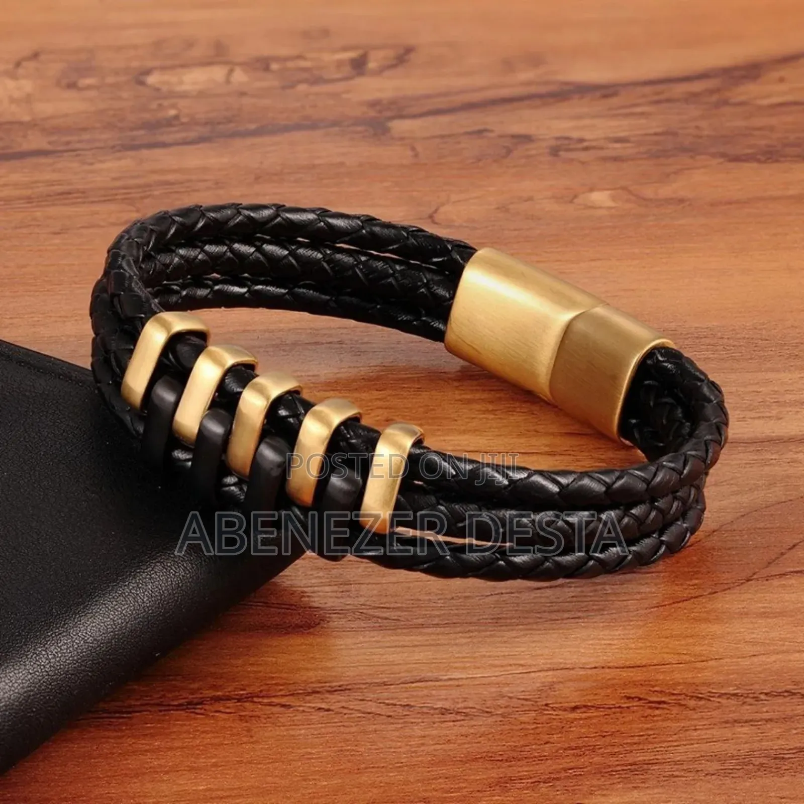 Multi-Layer Black Leather Bracelet and a Magnetic Clasp.