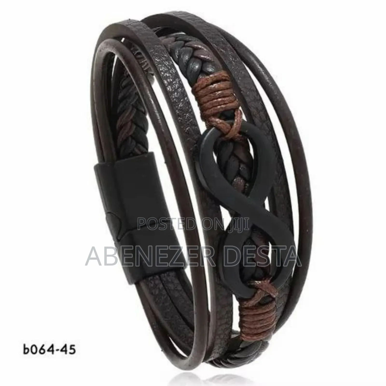 Brown Black Braided Leather Bracelet With a Stainless Steel Magnetic