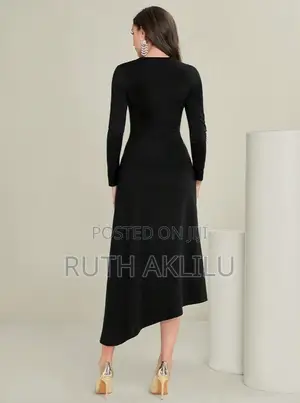 Elegant Asymmetric Neck Ruched Dress