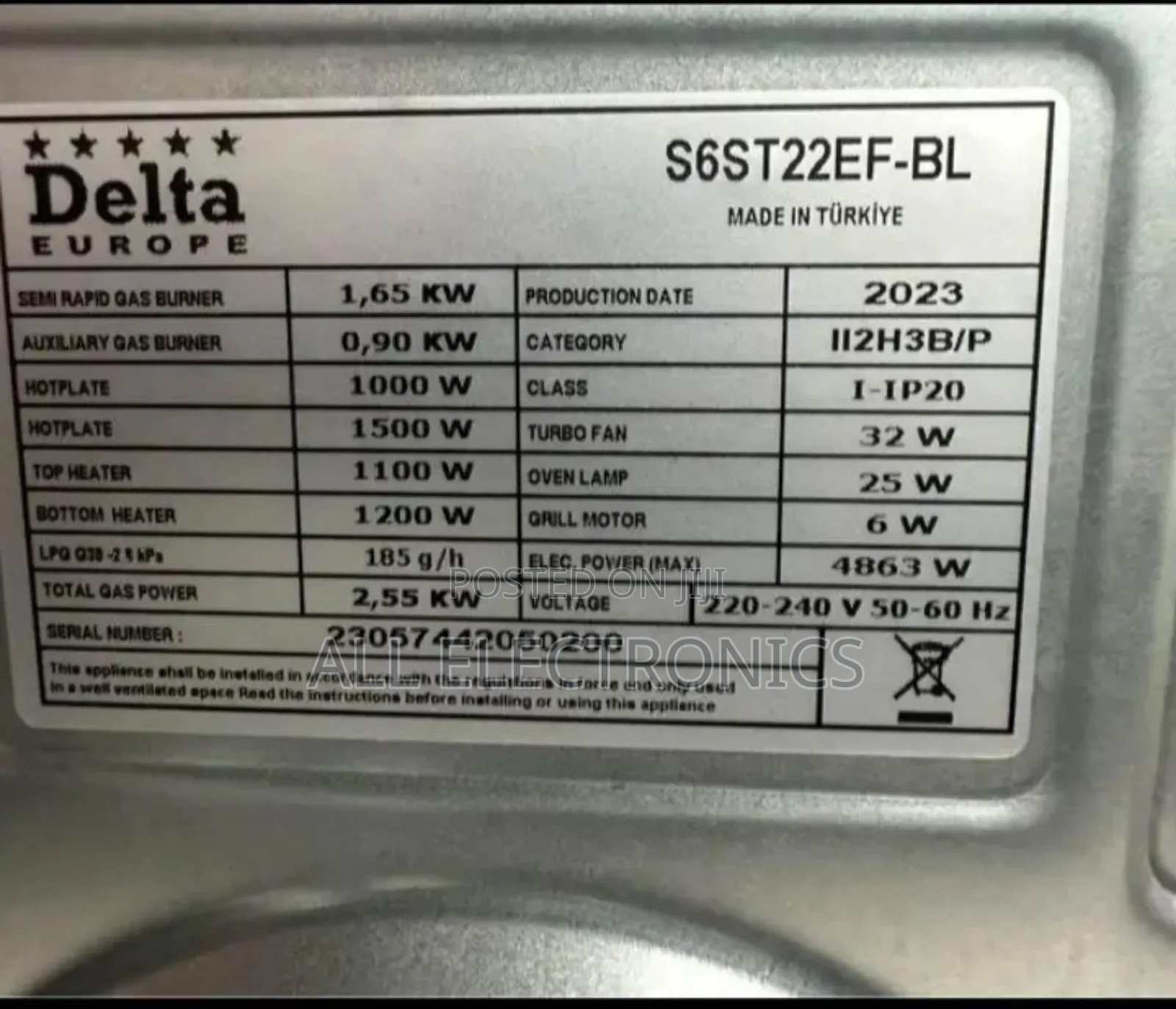 Delta Europ Standard 60.60 Oven