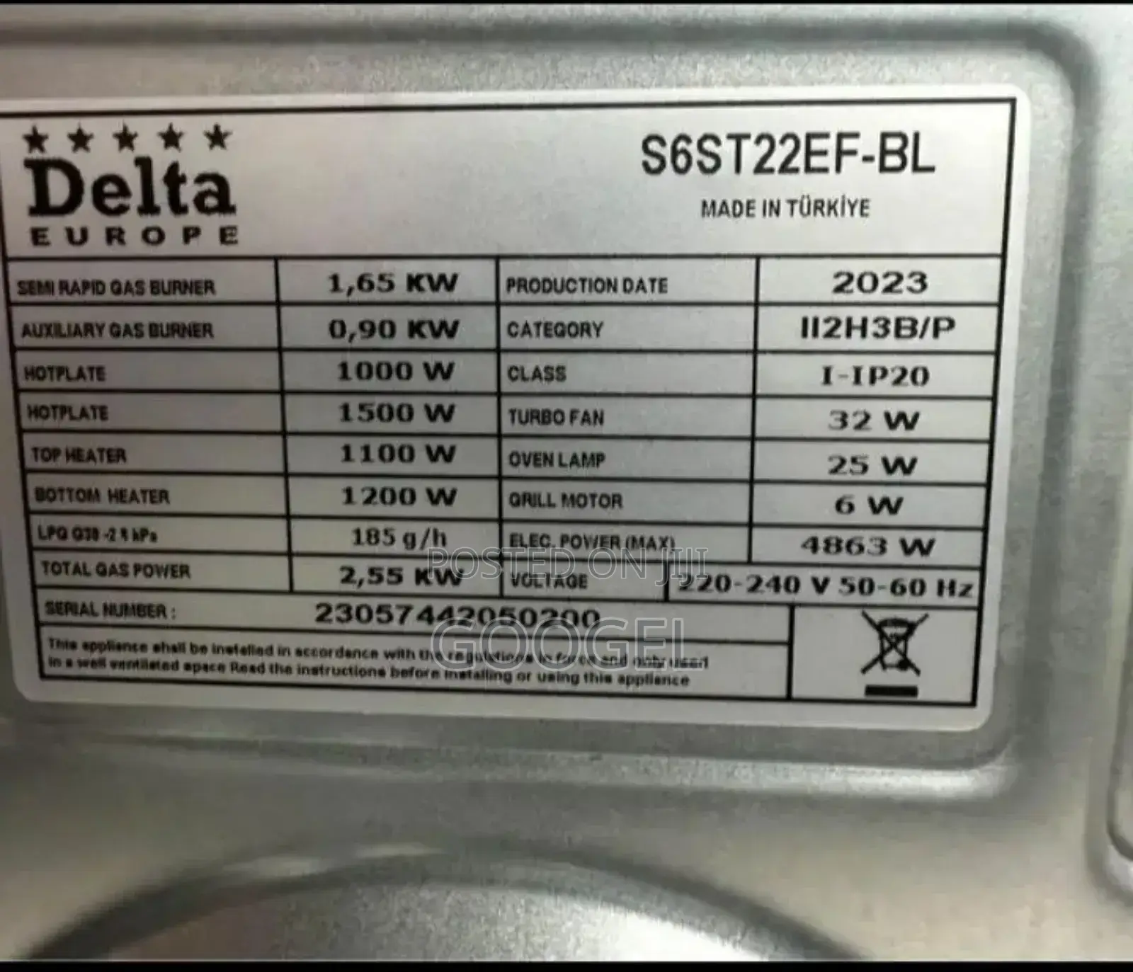 Delta Europ Standard 60.60 Oven
