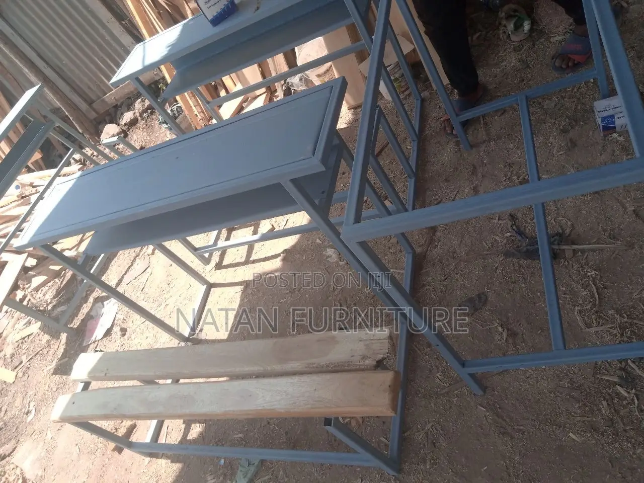 Combine Desk for School Three Students in One Made of Metal Sheet