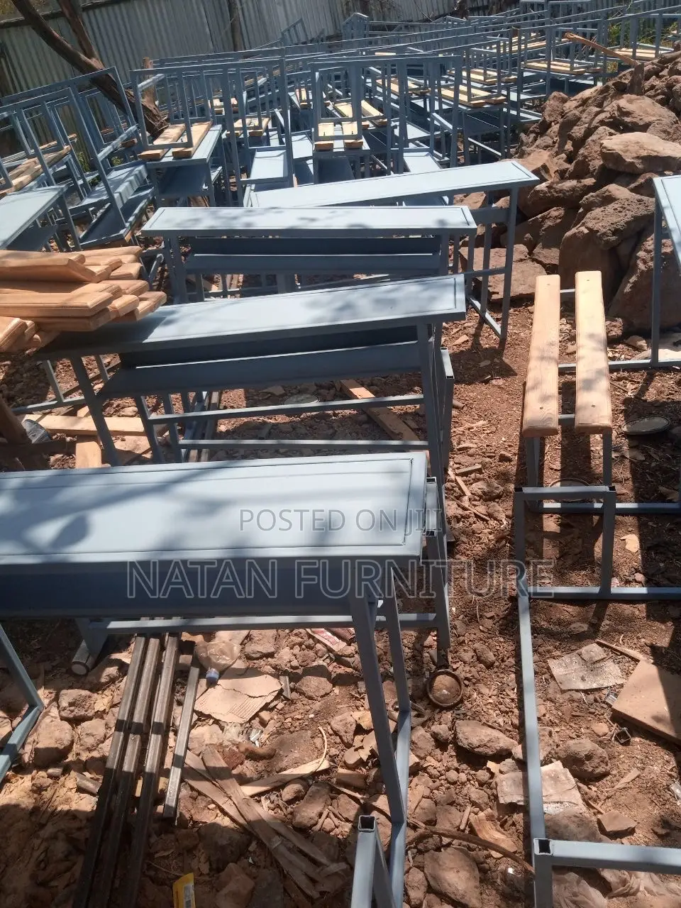 Combine Desk for School Three Students in One Made of Metal Sheet