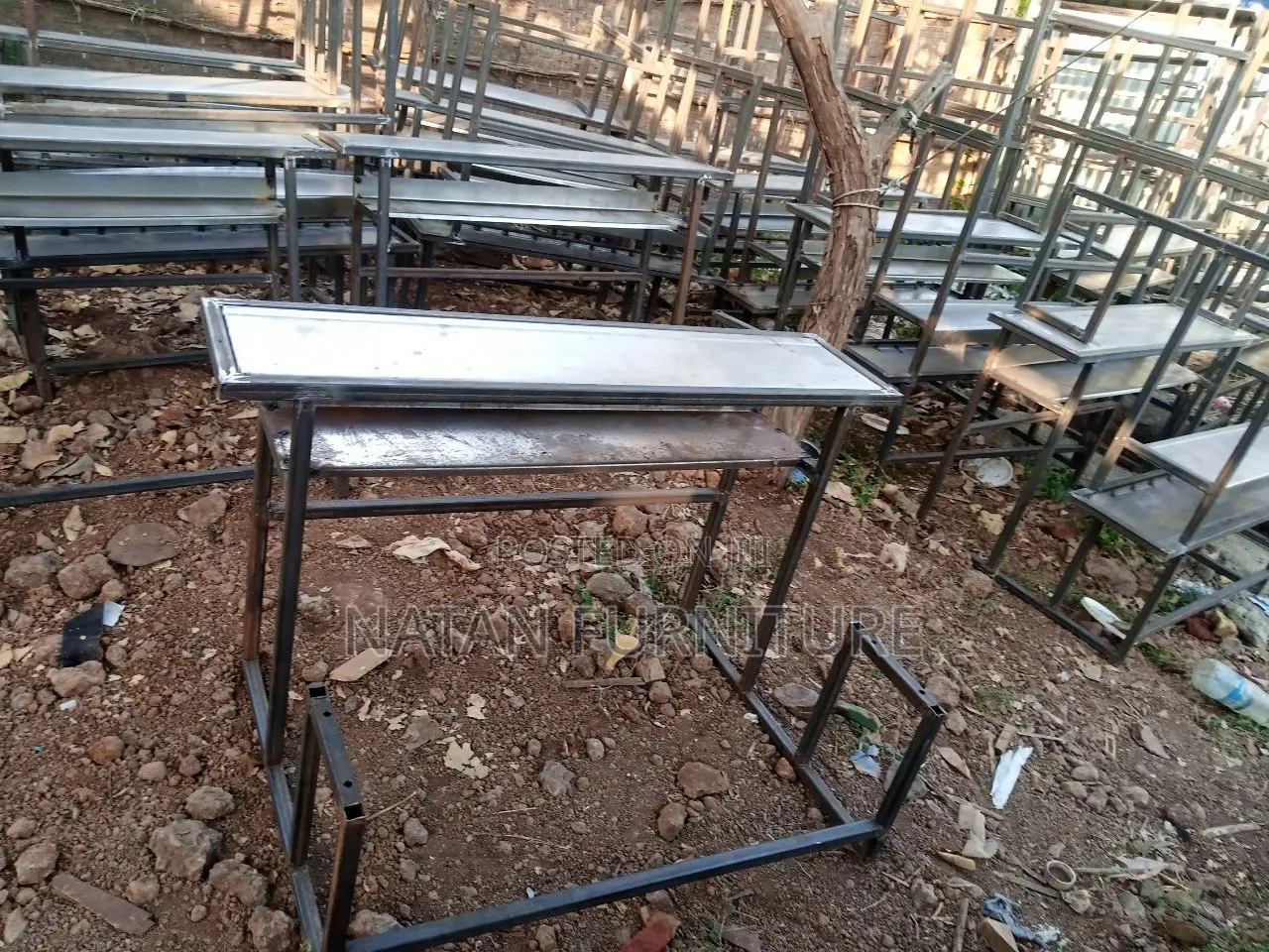 Combine Desk for School Three Students in One Made of Metal Sheet