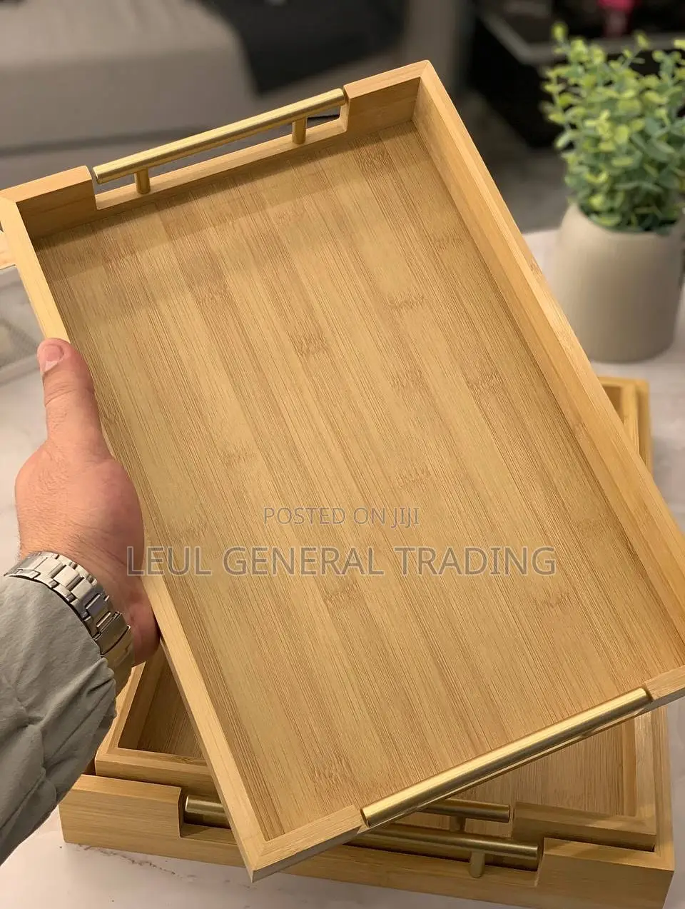 Serving Tray Platters የእንጨት ሰርቢስ ሰሀን 3 Pieces Bamboo Serving Tray