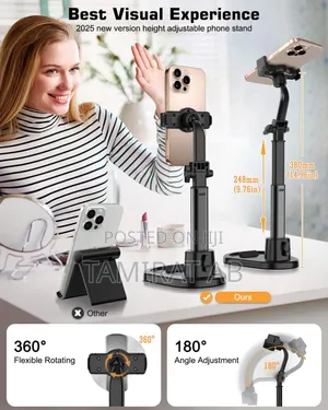 Adjustable Phone Stand for Desk, Height Adjustable, and 360° Rotation