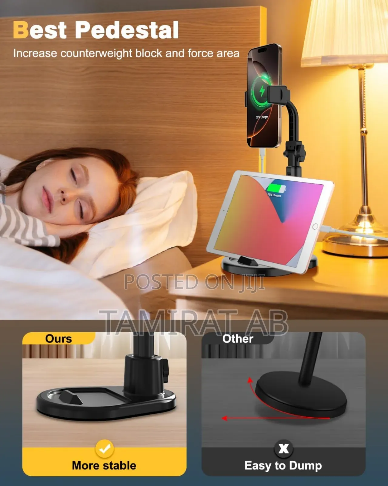 Adjustable Phone Stand for Desk, Height Adjustable, and 360° Rotation