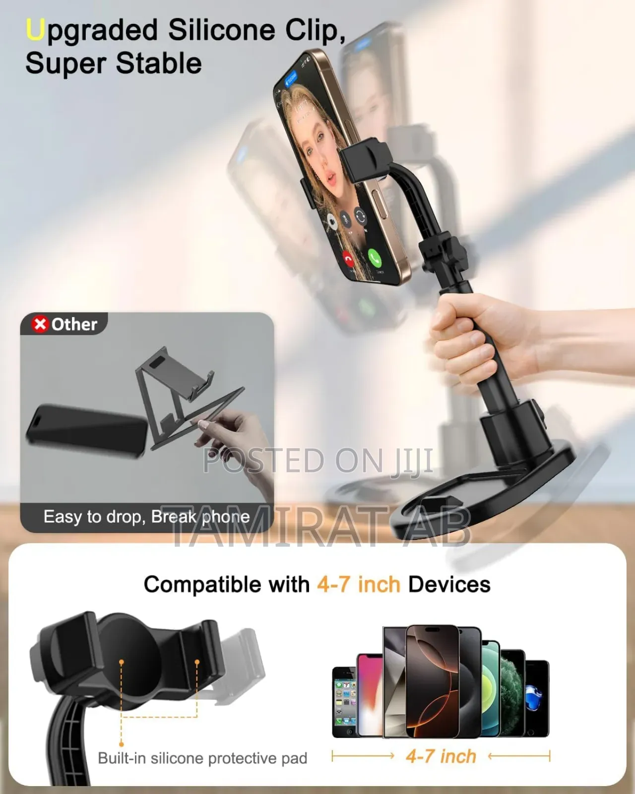 Adjustable Phone Stand for Desk, Height Adjustable, and 360° Rotation