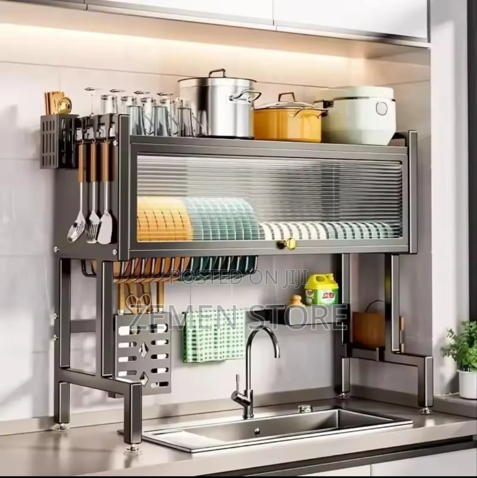 Premium Over-the-Sink Dish Drying Rack (With Dust-Proof Cover)