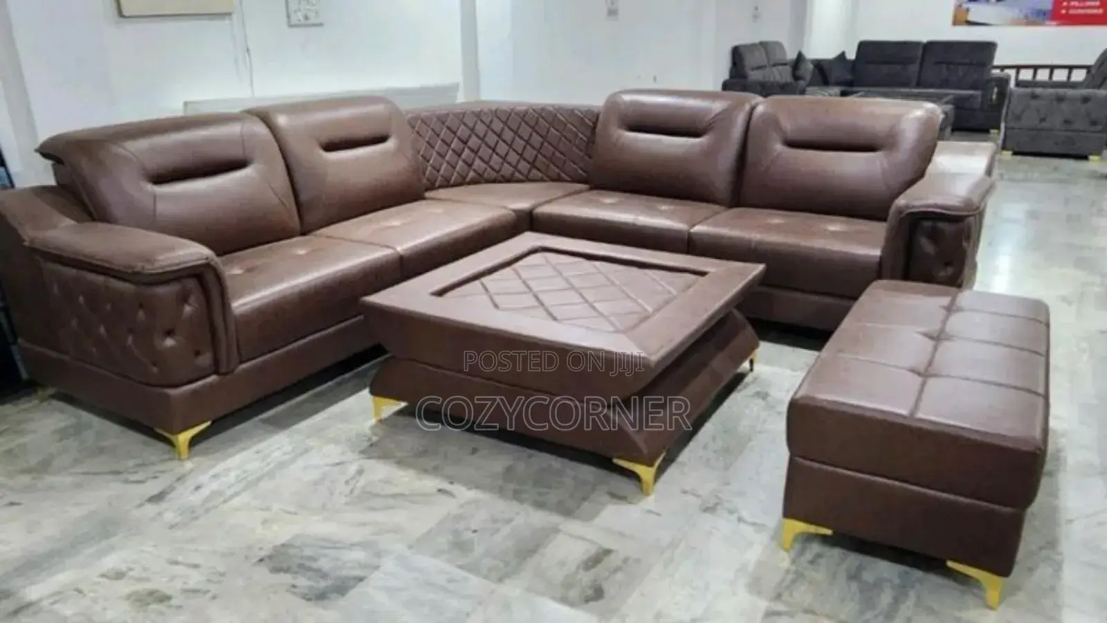 Toothsome Full Leather L Shape Sofa (ሶፋ).