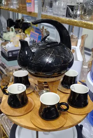 Ceramic Coffee and Teapot Set የሻይና የቡና ማቅረቢያ 6 ስኒ ከማስቀመጫቸው ጋር
