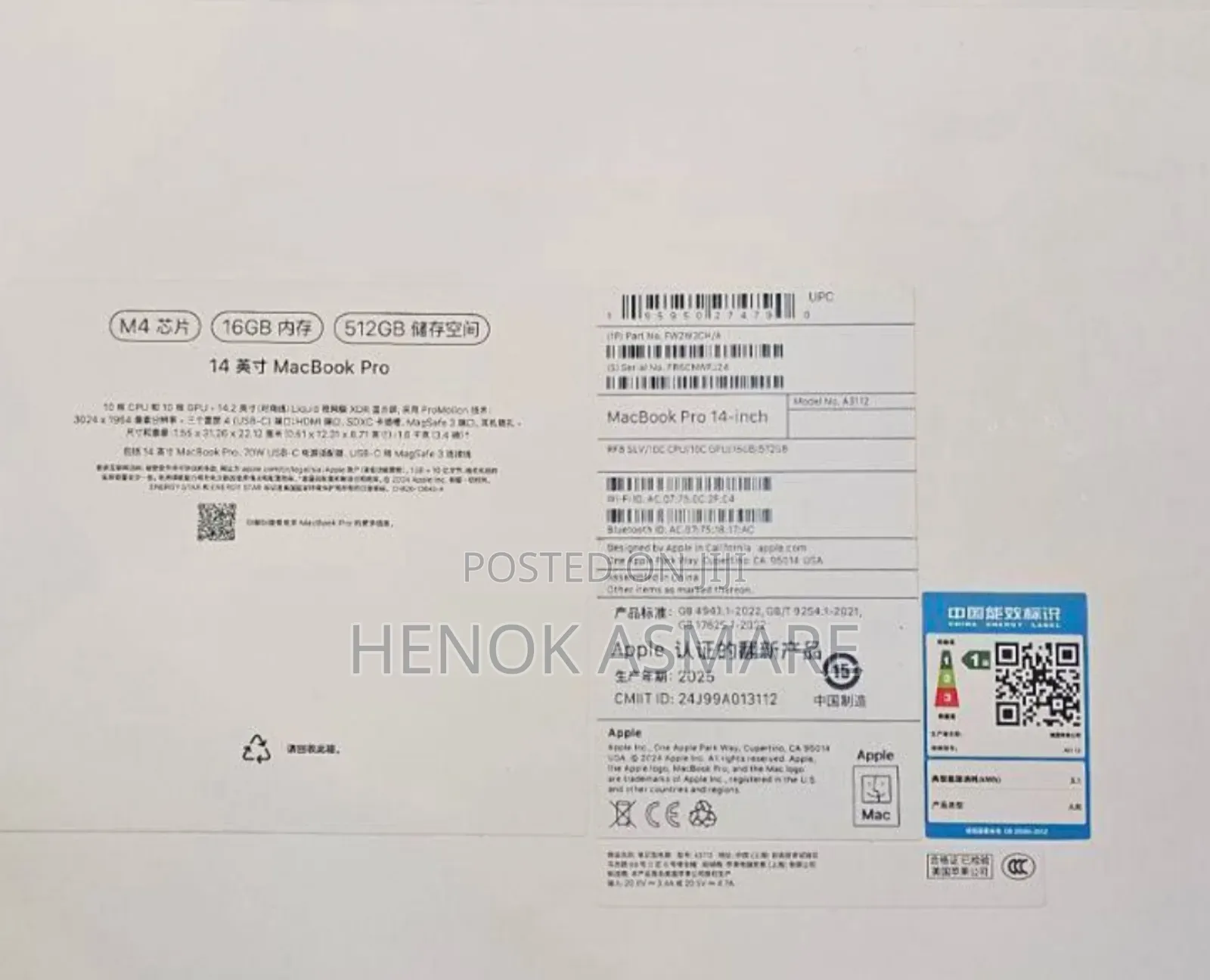 New Laptop Apple MacBook Pro 16GB Apple M4 SSD 512GB