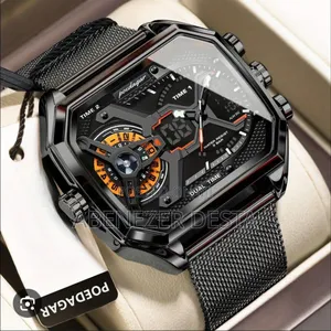 Photo - Poedagar New Edition Dual Time Mesh Chain Men's Wrist Watch - Black