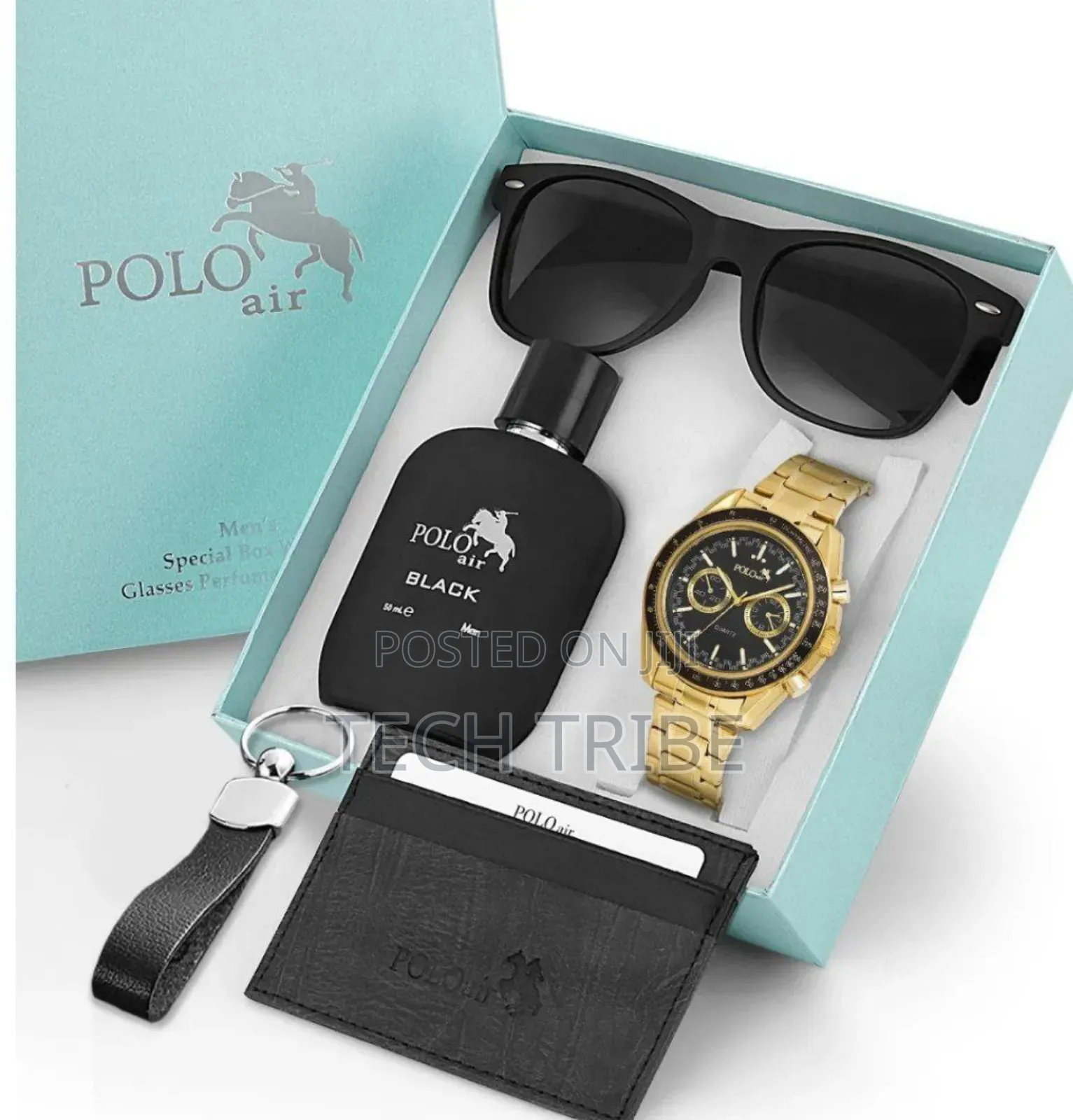 Polo Air Men's Gift Set Wristwatch Glass Perfume Card Holder Keychain