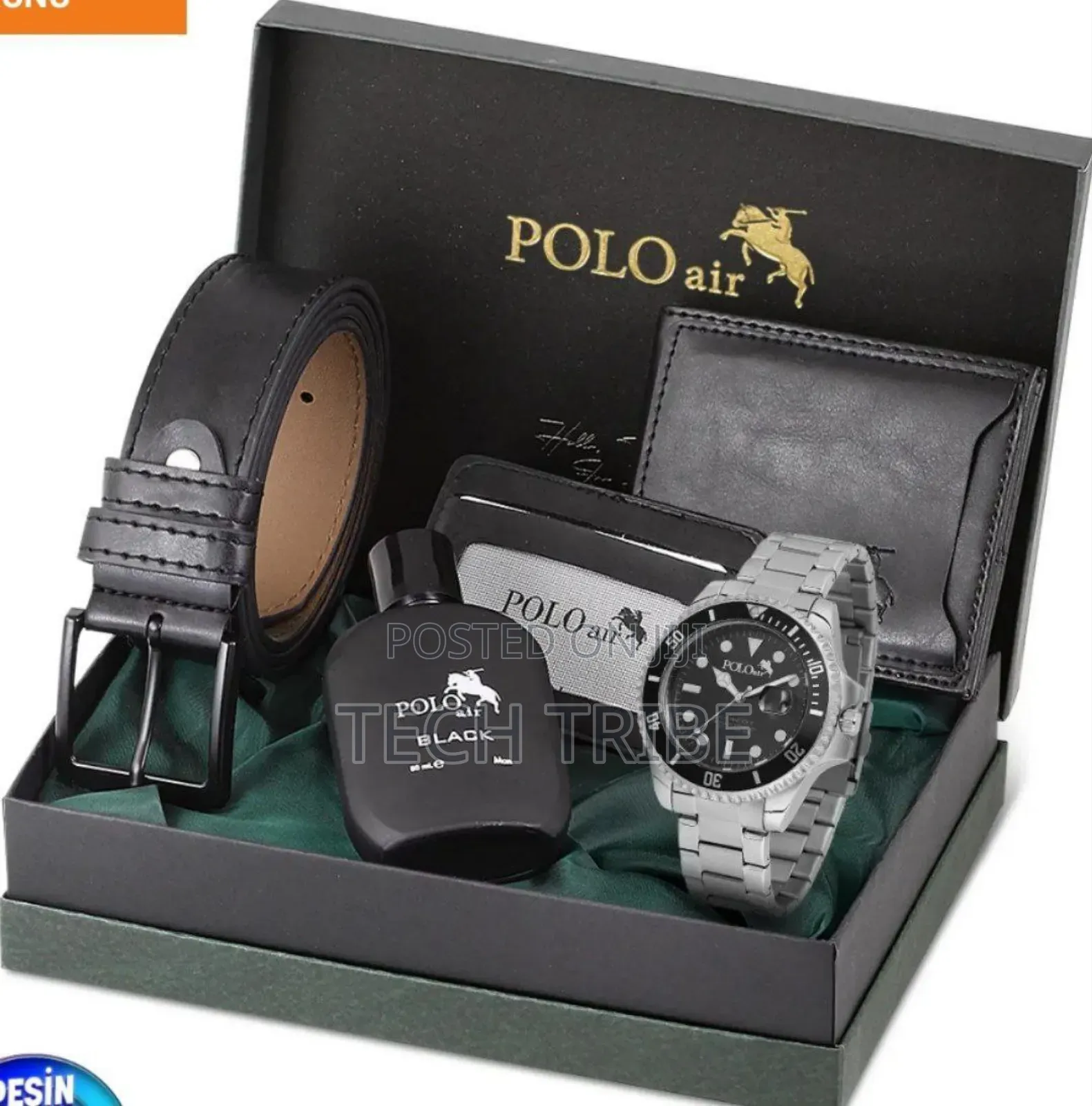 Polo Airmen's Wristwatch Belt Wallet Card Holder Perfume Gift Set