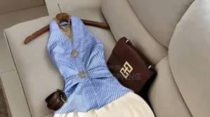 Photo - Inawly Women's Elegant Halter Striped Decor Button Top