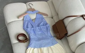 Inawly Women's Elegant Halter Striped Decor Button Top