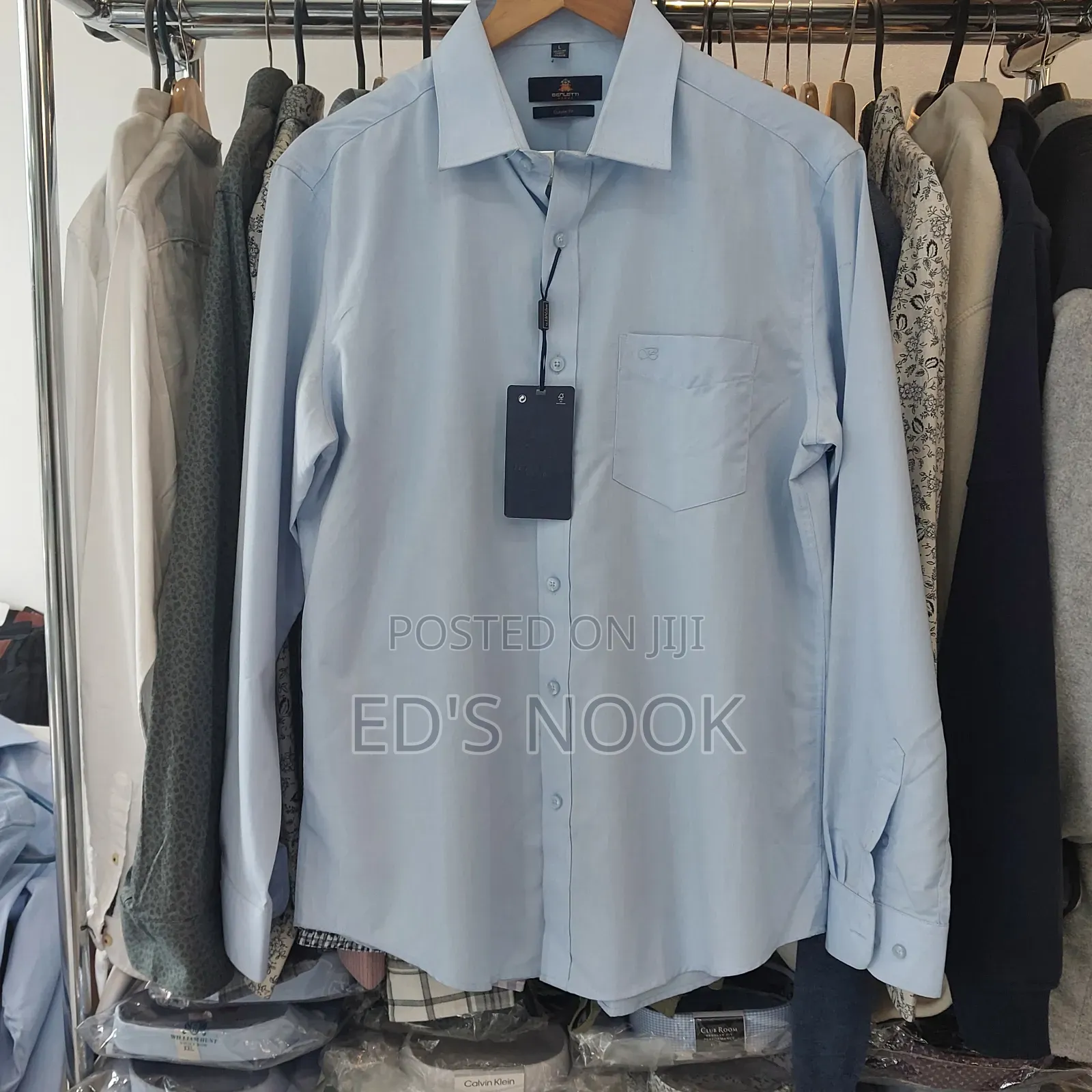 Men’S Light Blue Long-Sleeve Button-Up Shirt – Clean