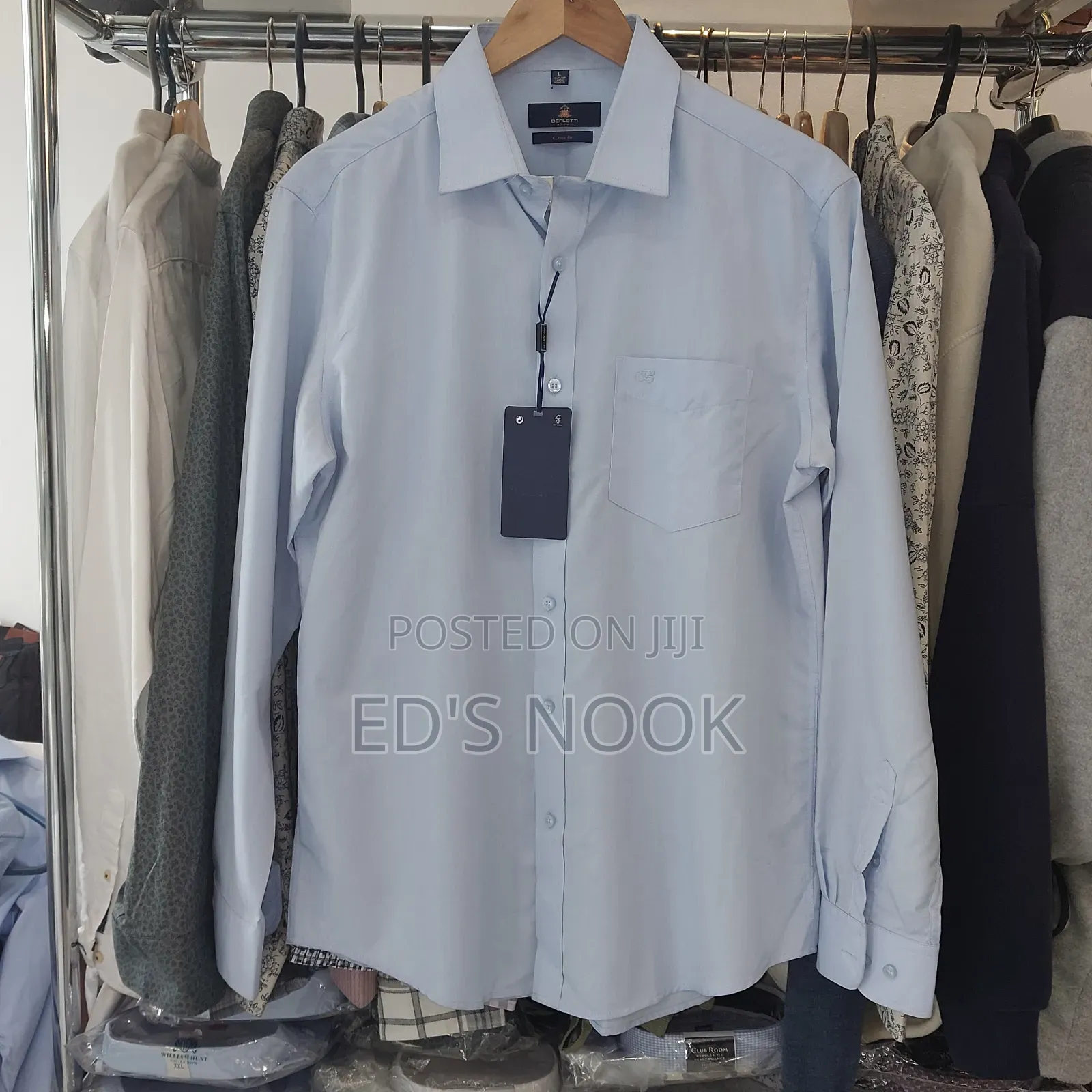 Men’S Light Blue Long-Sleeve Button-Up Shirt – Clean
