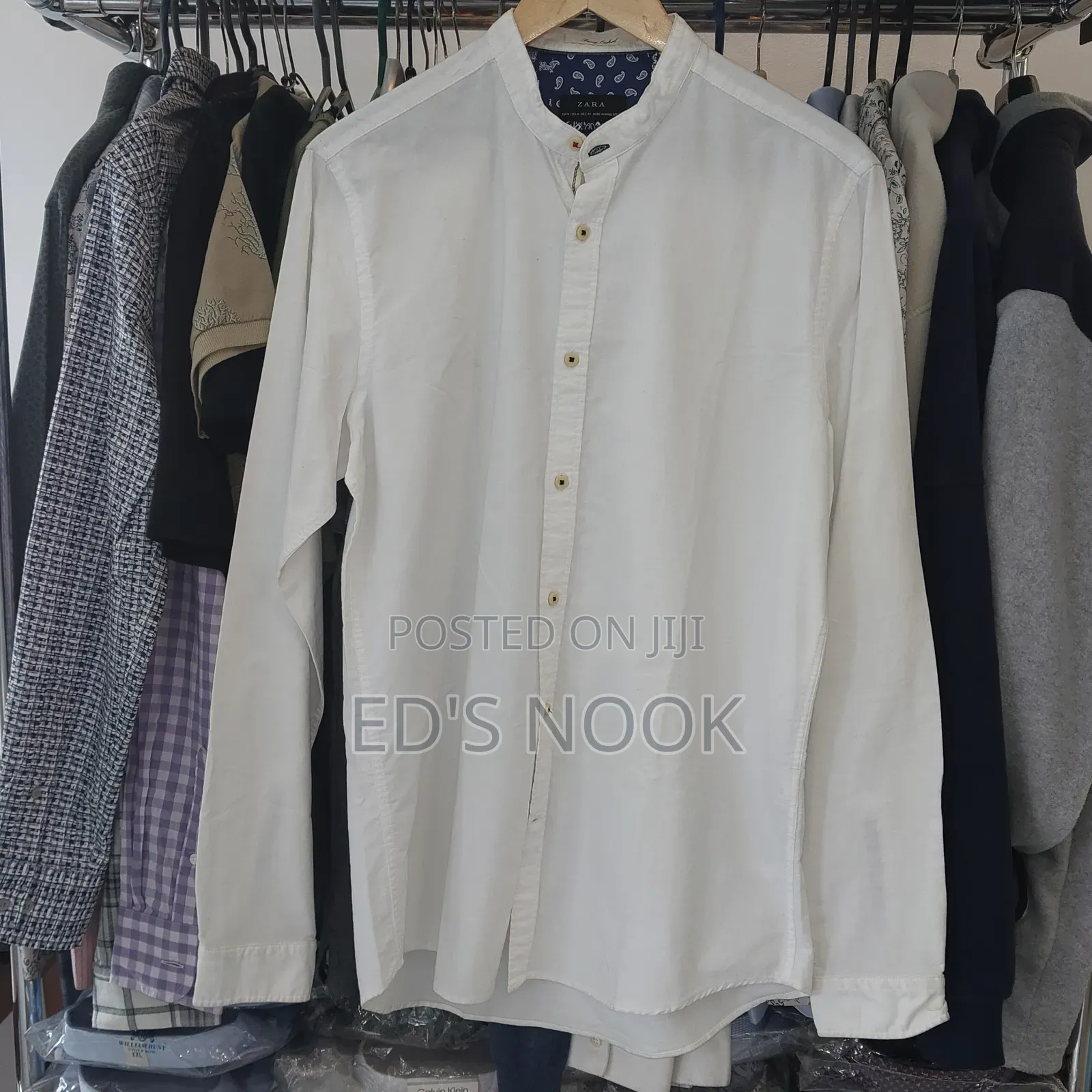 Men’S White Long-Sleeve Button-Up Shirt – Clean