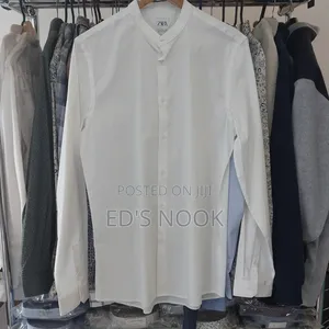 Men’S White Long-Sleeve Button-Up Shirt – Clean