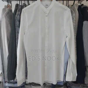 Men’S White Long-Sleeve Button-Up Shirt – Clean