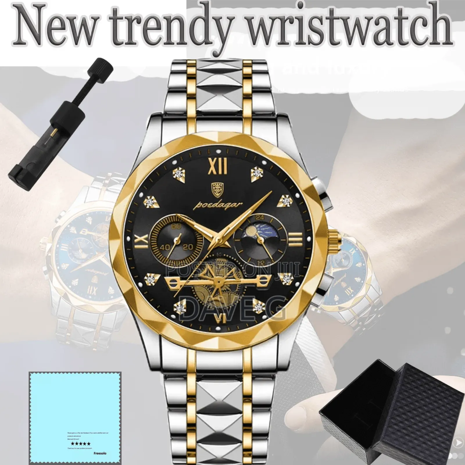 Poedagar Silver Gold and Black Color Watch for Men Brand