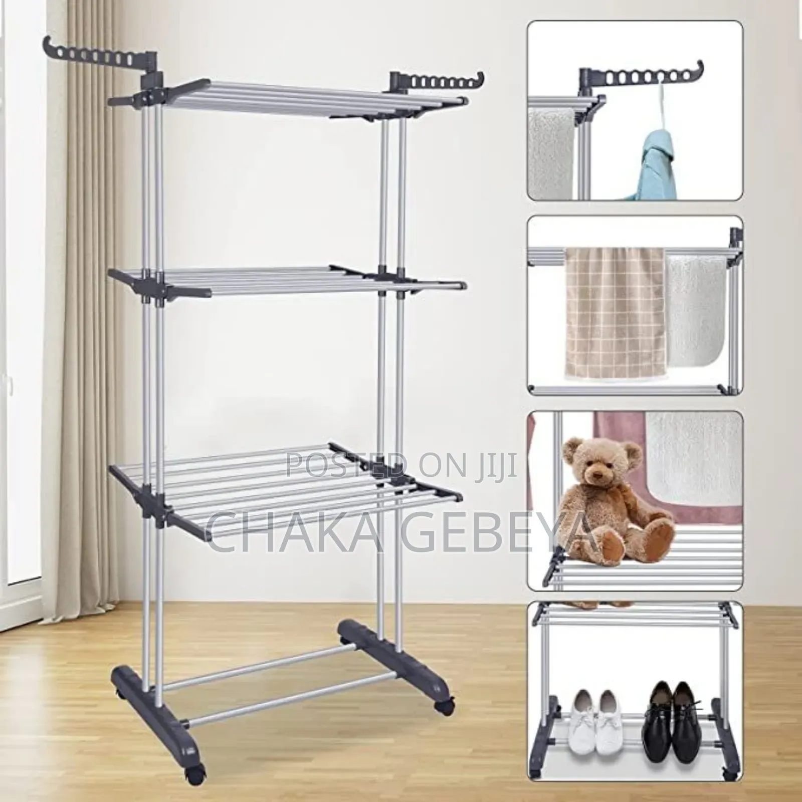 3-Layer Cloth Drying Stand - With Wheels - 50kg Capacity