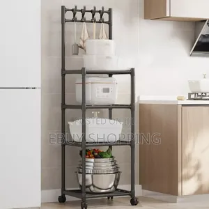 Photo - Freestanding Kitchen Cart With Hanging Hooks
