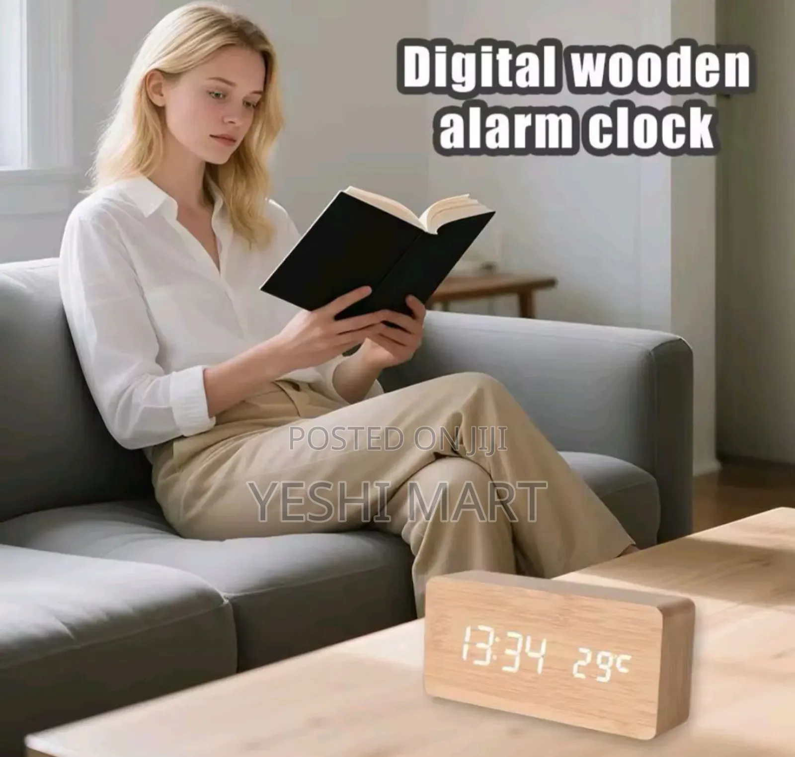 Intelligent Wooden Alarm Clock, Bedside Desk Clock, Home Electronic