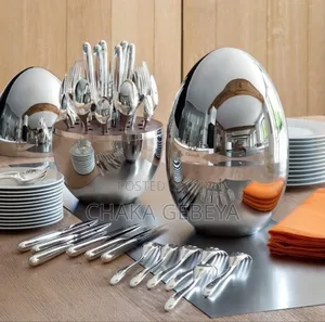 24-pcs Premium Cutlery Set - Egg-shaped Holder -golden Silver Colors