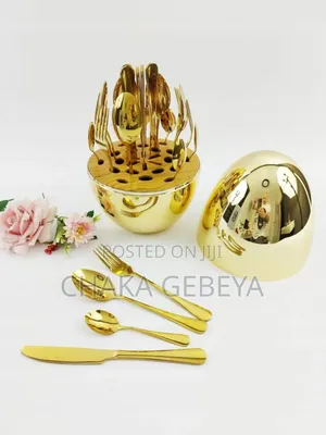 24-pcs Premium Cutlery Set - Egg-shaped Holder -golden Silver Colors