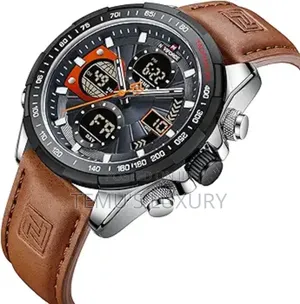 Naviforce 9197l Dual Display Waterproof Quartz Genuine Leather Watch