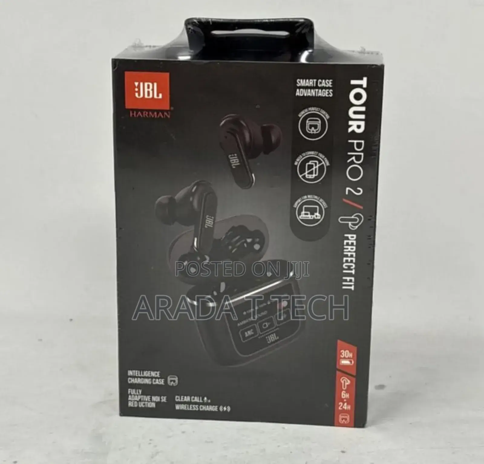JBL Tour Pro 2 True Wireless Noise Cancelling Earbuds in Black.